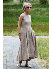 AUDREY - long cotton dress - navy blue polka dots