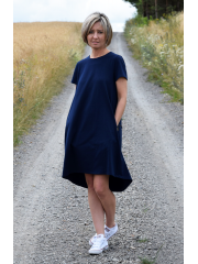TESSA - A-förmiges Kleid mit kurzen Ärmeln - Marineblau
