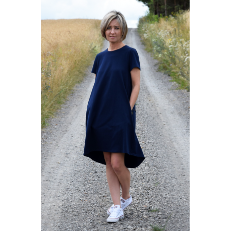 TESSA - A-förmiges Kleid mit kurzen Ärmeln - Marineblau