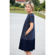 SMILE - trapezoidal dress with short sleeves - navy blue polka dots