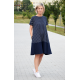 SMILE - trapezoidal dress with short sleeves - navy blue polka dots