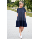 SMILE - trapezoidal dress with short sleeves - navy blue polka dots
