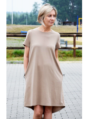 TESSA - A-förmiges Kleid mit kurzen Ärmeln - Mokka