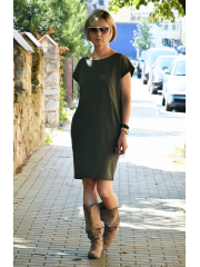 ALEGRA - cotton dress with short sleeves - khaki