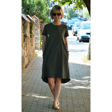 TESSA - A-shaped dress with short sleeves - khaki