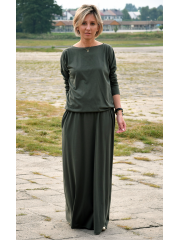 MAXIMA - cotton long dress with pockets - khaki