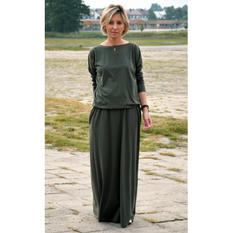 MAXIMA - gestrickten langen Kleid mit Taschen - grün