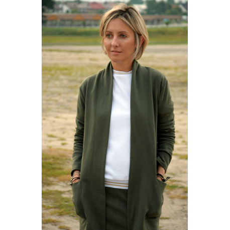 LENA - cotton cardigan with pockets - khaki