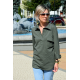LARISA - cotton blouse with a collar - KHAKI