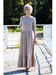 MARGO - cotton midi dress with 3/4 sleeves - mocha dots