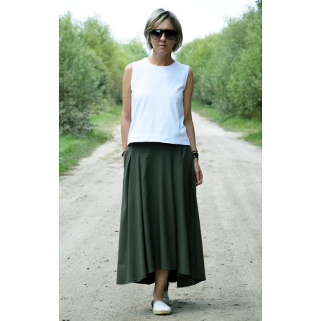 ROMA - long cotton skirt with high waist - navy blue