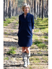 SAHARA - cotton dress with a stand-up collar - navy blue